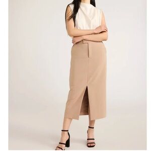 Tailored Midi Pencil Skirt in Tan